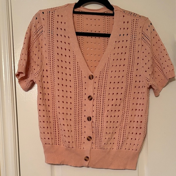 Sweaters - Elegant Peach Button-Up Women's Cardigan